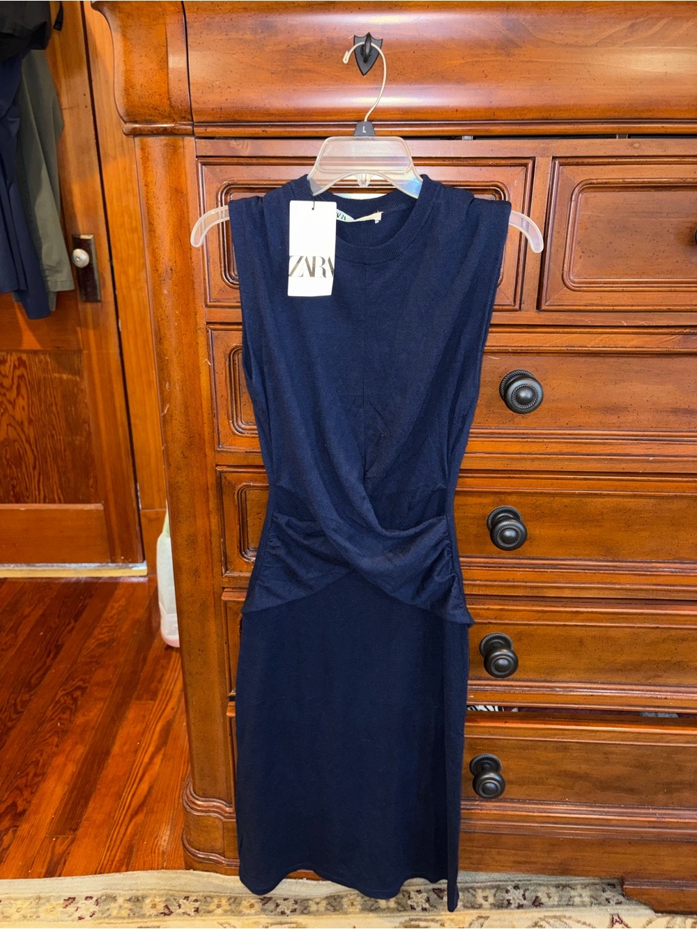 NWT Zara Navy Blue Twist Front Sleeveless Midi Dress Size Small - Picture 2 of 6